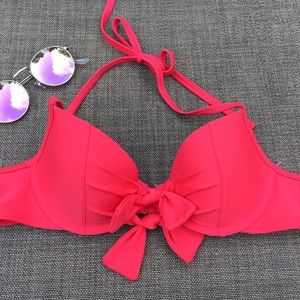 Aerie Swim Red Halter Bikini Top with Bows